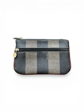 Vintage Fendi Striped Canvas Zip Coin Pouch Mini Bag Made in Italy